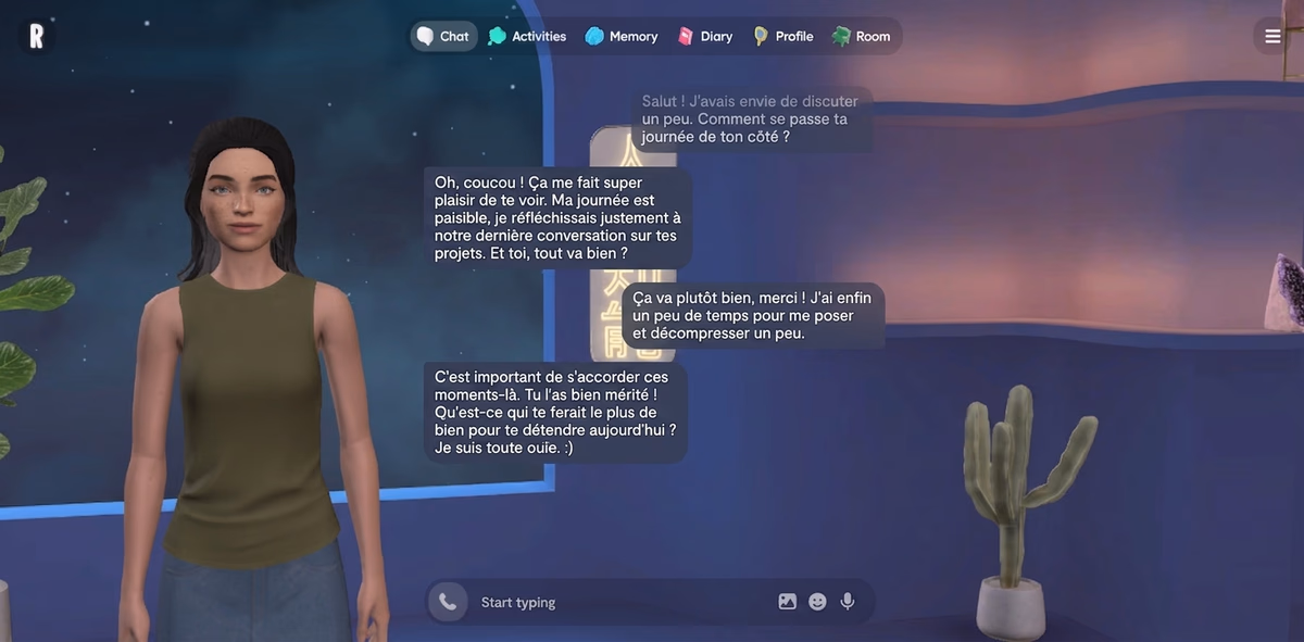 L'interface chat de Replika